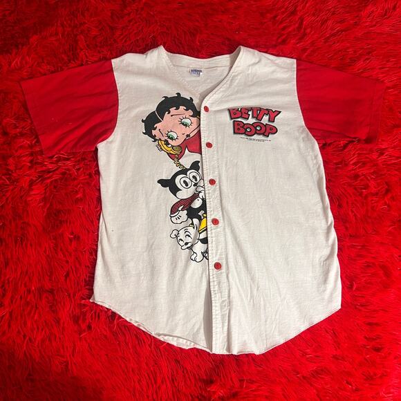Vintage 1990s Betty Boop All Stars Baseball Freeze Button Up Jersey Large - Picture 1 of 4